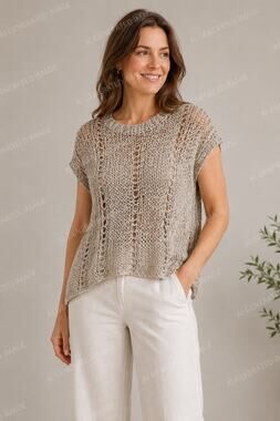 Eileen Fisher Open Knit Sweater Top Women Small Beige Taupe cottagecore